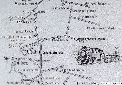 Ausschnitt aus dem ehemaligen Streckennetz der Mansfelder Bergwerksbahn