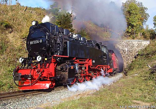 Die Harzquerbahn verläßt den Drängetal-Tunnel