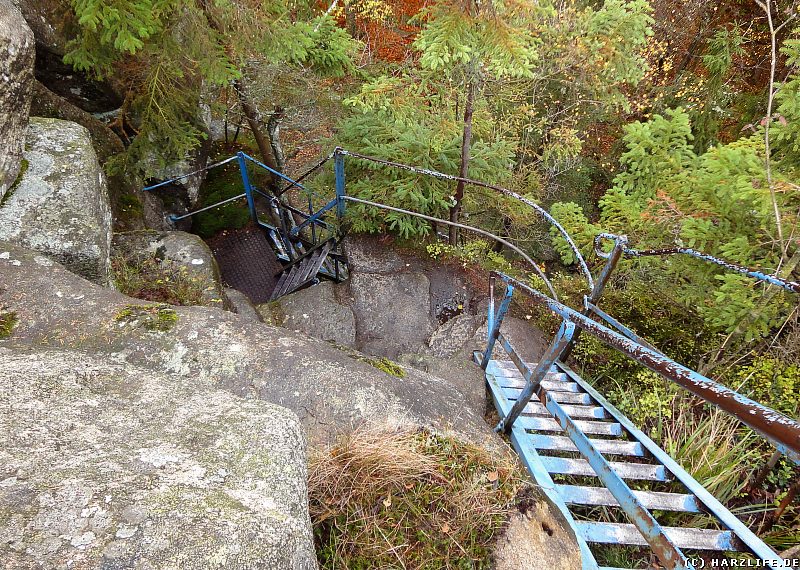 Herbststimmung an den Schnarcherklippen - Eine Eisenleiter führt auf die begehbare Schnarcherklippe hinauf