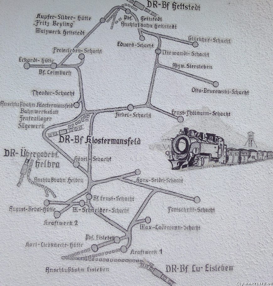 Das Streckennetz der Mansfelder Bergwerksbahn