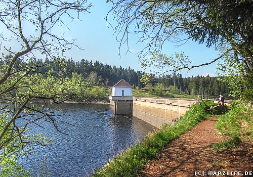 Der Eckerstausee mit Staumauer