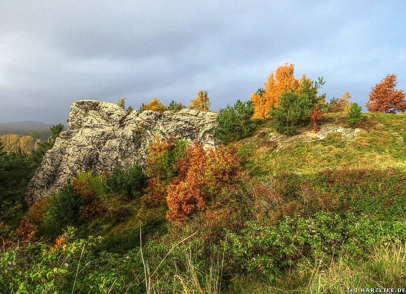 Blick auf den herbstlichen Kuxburgfelsen