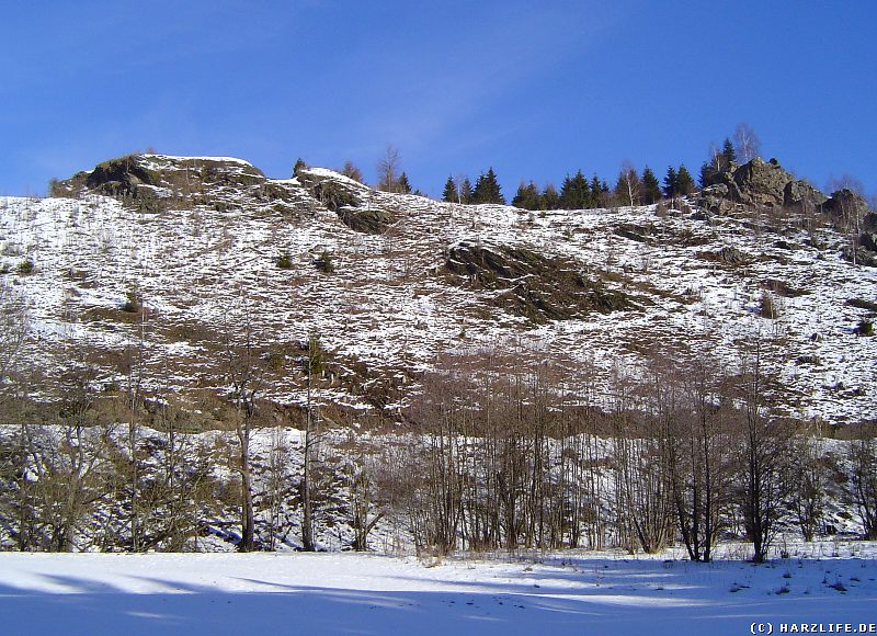 Blick vom Bodetal zum Burgfelsen der Susenburg